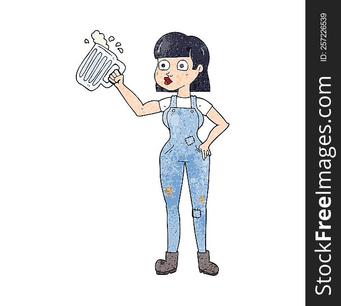 Textured Cartoon Woman With Beer