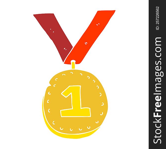 Flat Color Illustration Of A Cartoon First Place Medal