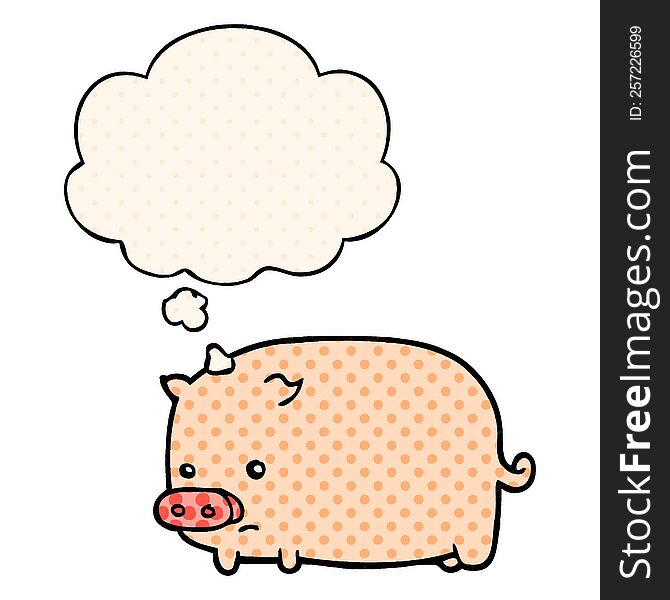 Cute Cartoon Pig And Thought Bubble In Comic Book Style