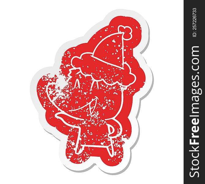 Laughing Bear Cartoon Distressed Sticker Of A Wearing Santa Hat