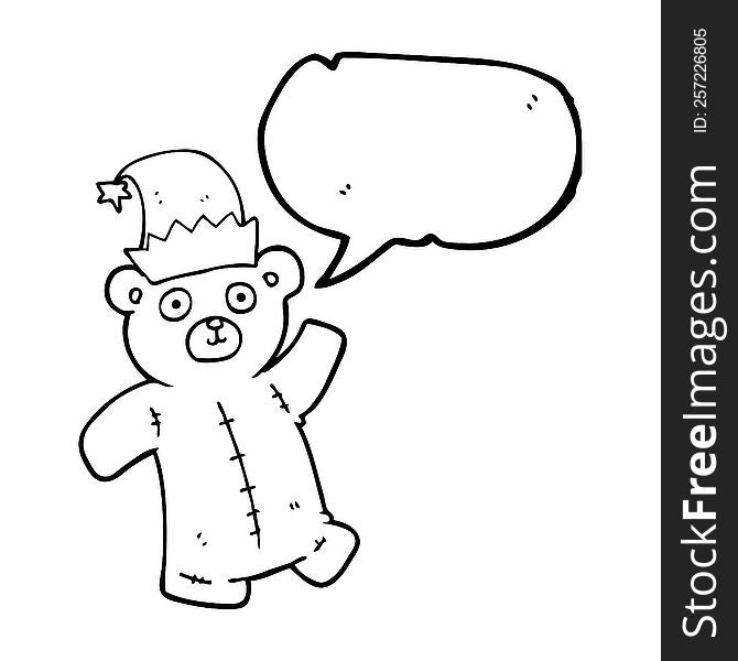 Speech Bubble Cartoon Teddy Bear Wearing Christmas Hat