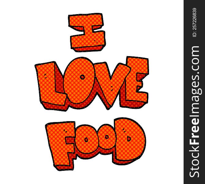 freehand drawn cartoon I love food symbol