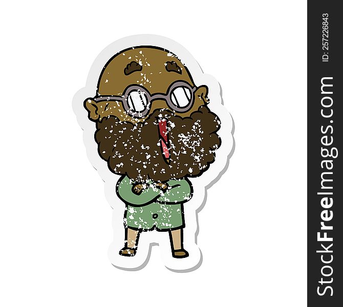 distressed sticker of a cartoon joyful man with beard