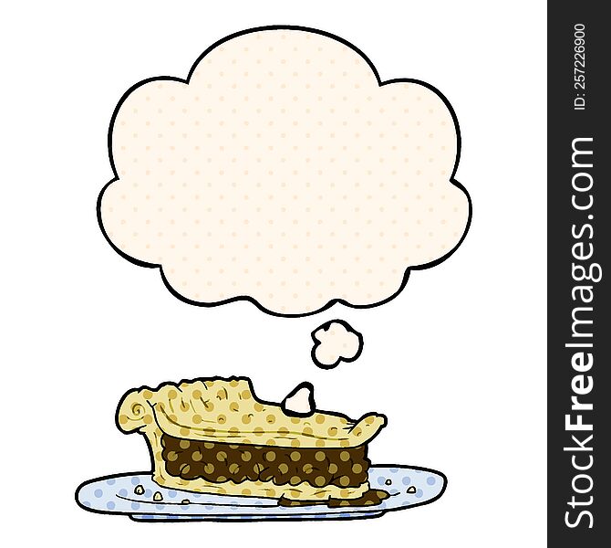 cartoon meat pie with thought bubble in comic book style