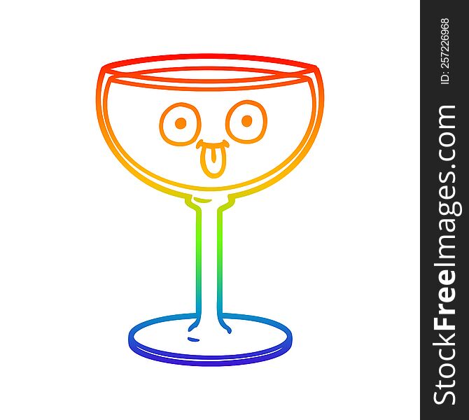 Rainbow Gradient Line Drawing Cartoon Glass Of Wine