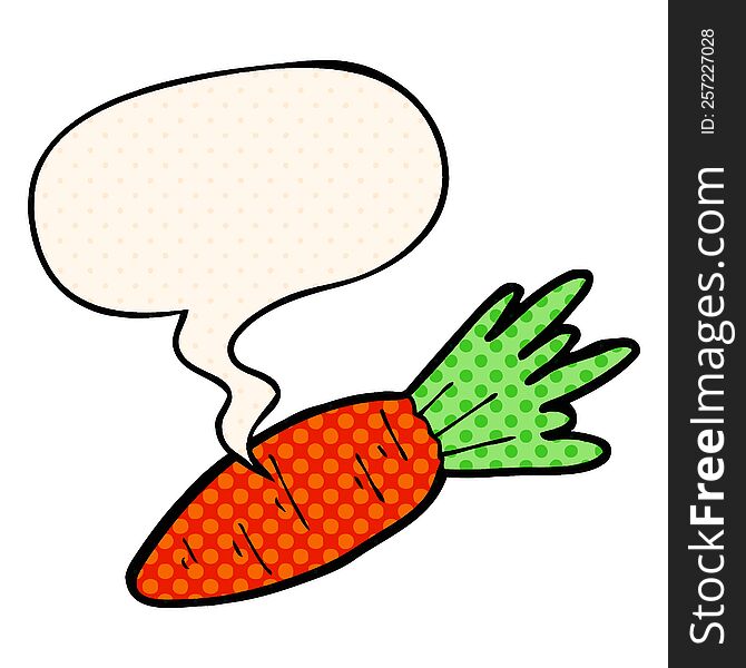 cartoon carrot with speech bubble in comic book style