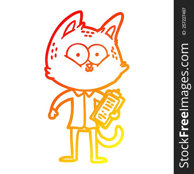 warm gradient line drawing of a cartoon cat with clipboard