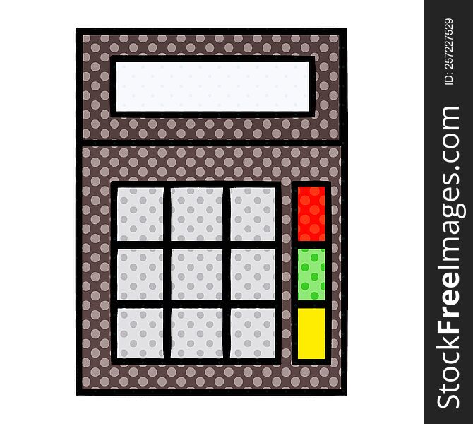 comic book style cartoon of a school calculator