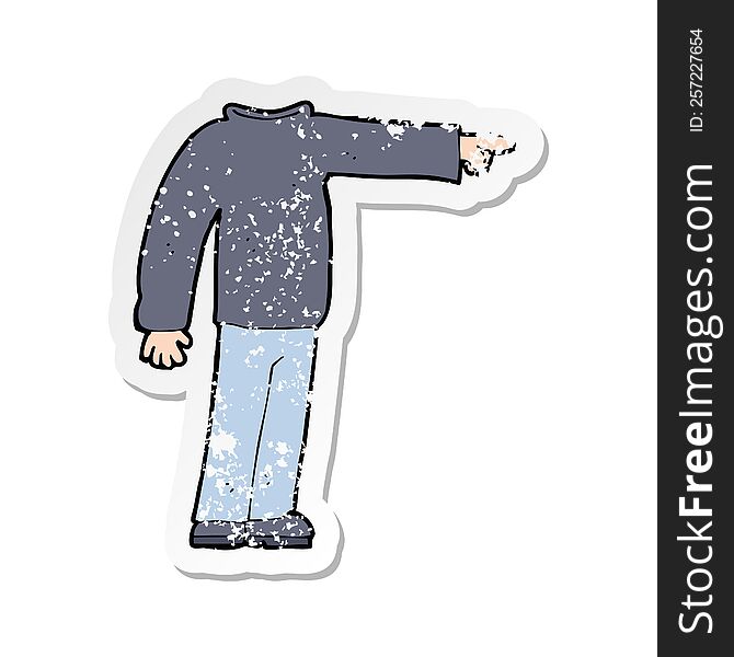 Retro Distressed Sticker Of A Cartoon Headless Man Pointing