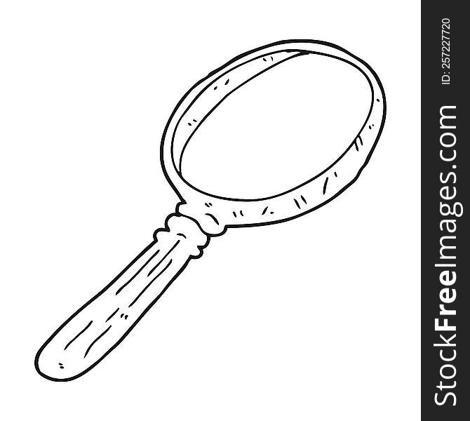 freehand drawn black and white cartoon magnifying glass