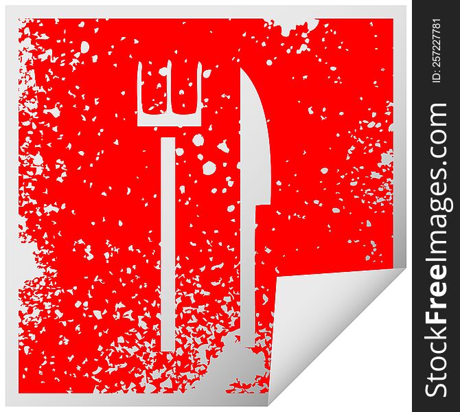 Distressed Square Peeling Sticker Symbol Knife And Fork