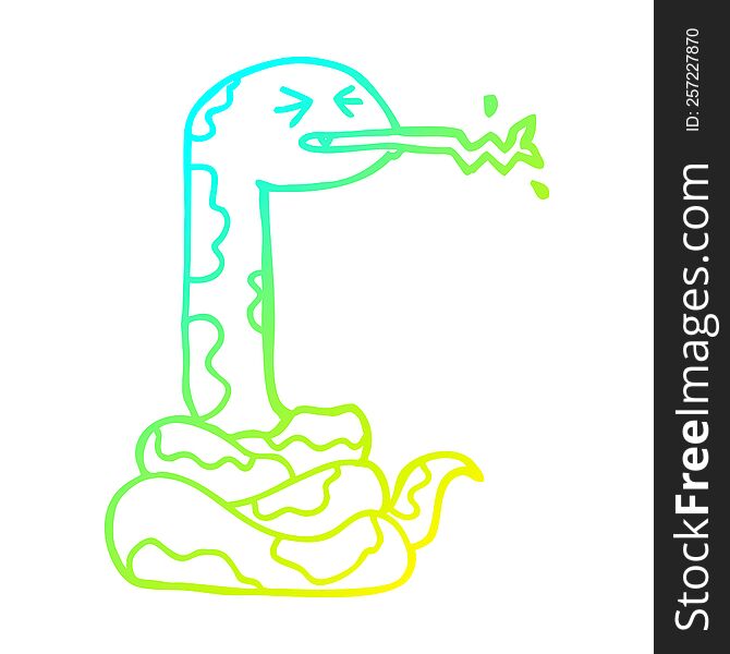 Cold Gradient Line Drawing Cartoon Hissing Snake