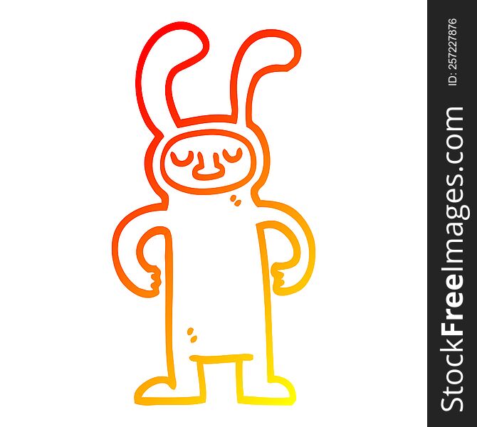 warm gradient line drawing of a cartoon man dressed as a bunny