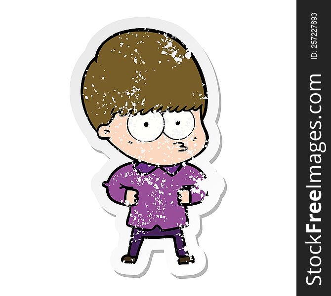 Distressed Sticker Of A Curious Cartoon Boy