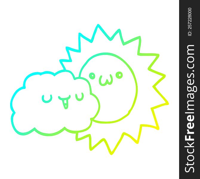 cold gradient line drawing of a cartoon sun and cloud