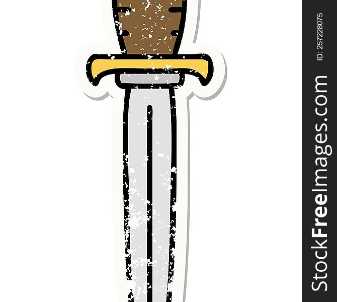 Traditional Distressed Sticker Tattoo Of A Dagger