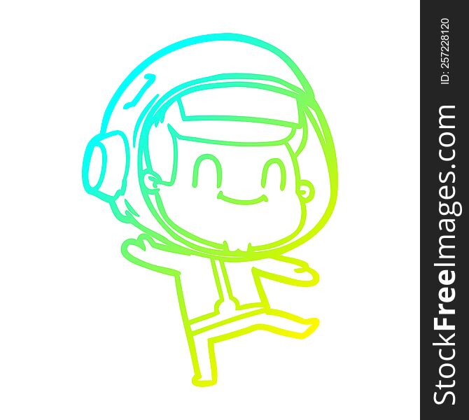 Cold Gradient Line Drawing Happy Cartoon Astronaut Man