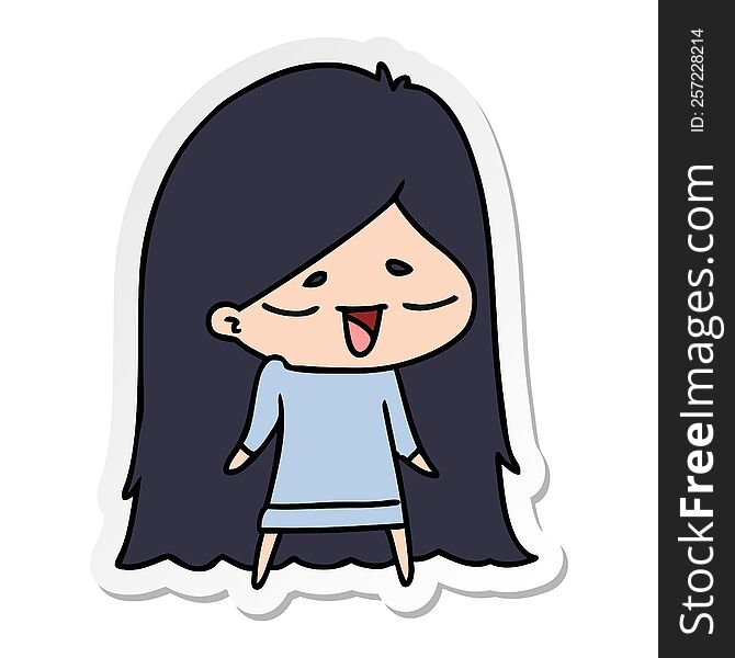 freehand drawn sticker cartoon of cute kawaii long haired girl