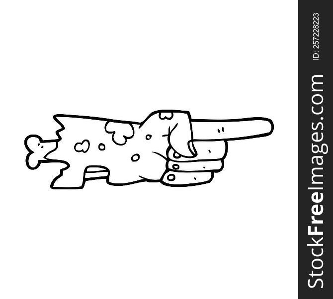 freehand drawn black and white cartoon pointing zombie hand