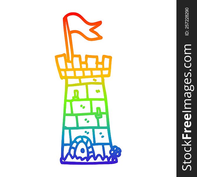 rainbow gradient line drawing of a cartoon castle tower