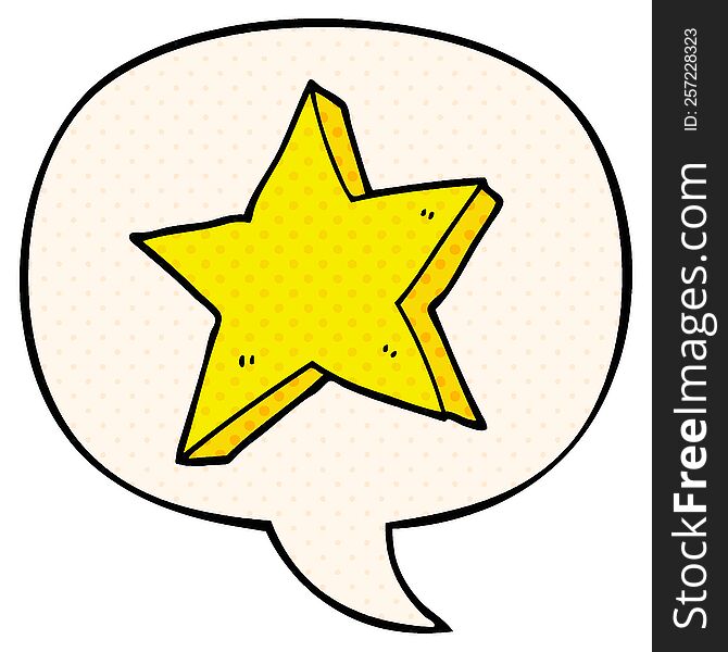 cartoon star with speech bubble in comic book style