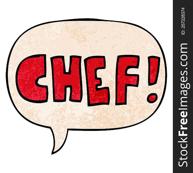 cartoon word chef with speech bubble in retro texture style