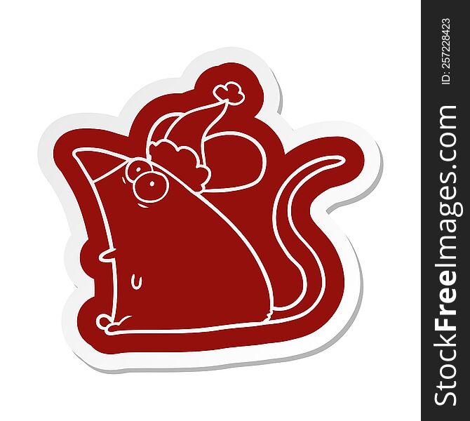 quirky cartoon  sticker of a frightened mouse wearing santa hat
