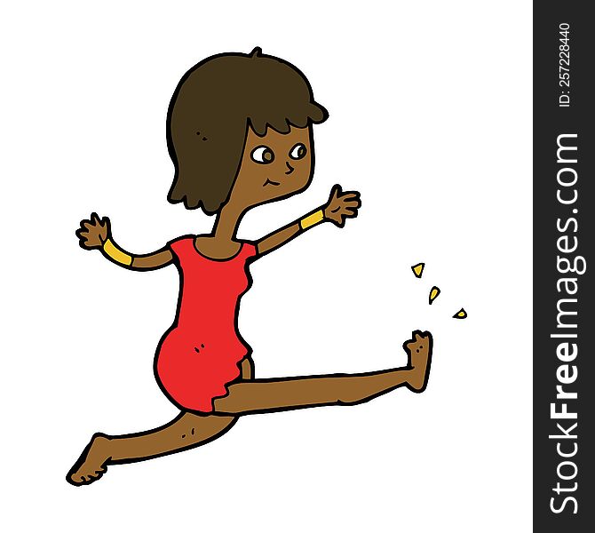 cartoon happy woman kicking