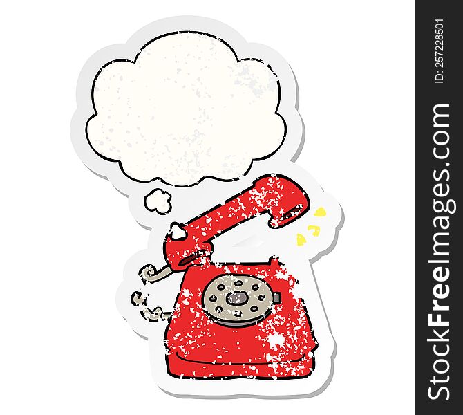 Cartoon Ringing Telephone And Thought Bubble As A Distressed Worn Sticker