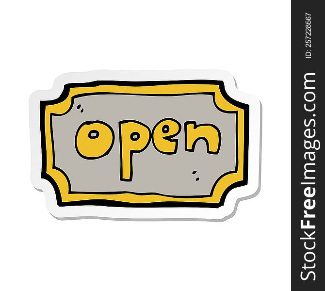 sticker of a cartoon open sign