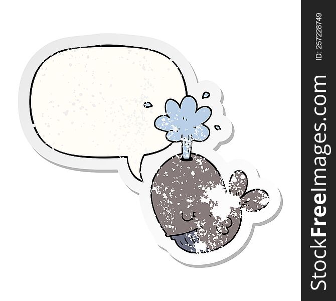 Cartoon Spouting Whale And Speech Bubble Distressed Sticker