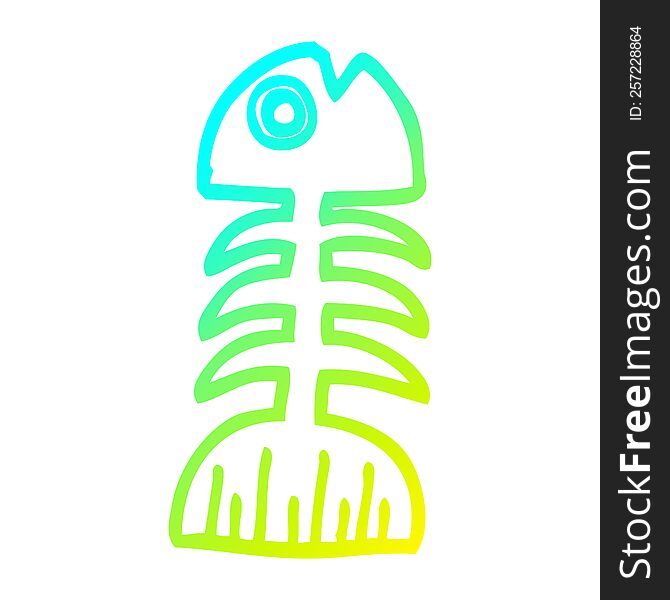 cold gradient line drawing of a cartoon fish bones