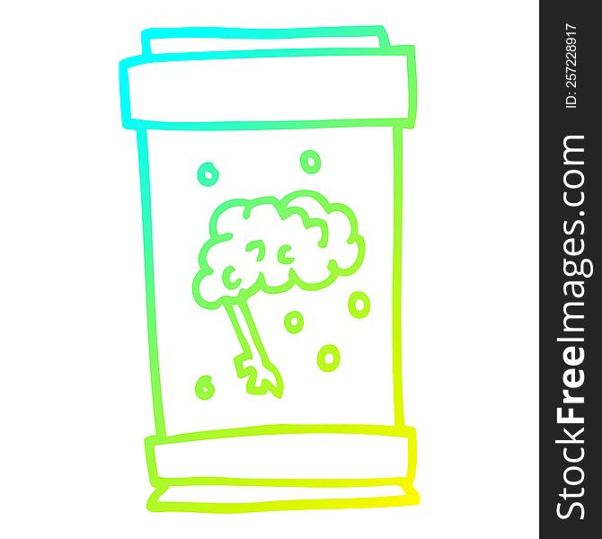 Cold Gradient Line Drawing Cartoon Brain In Jar