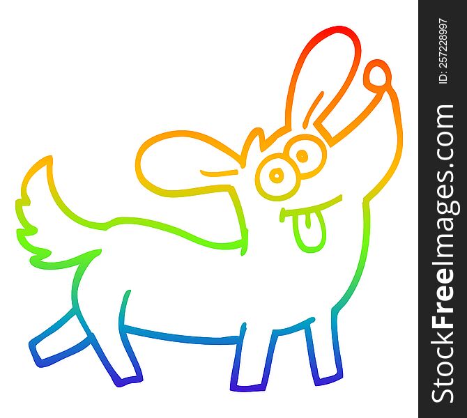 rainbow gradient line drawing of a cartoon happy dog