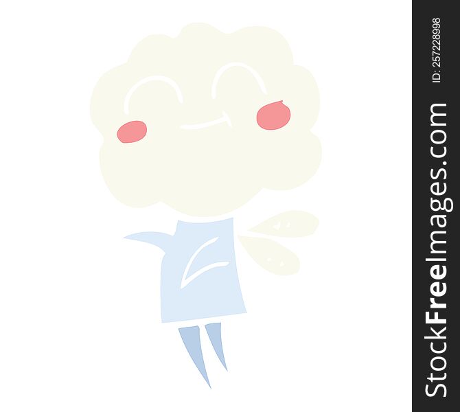 Flat Color Illustration Of A Cartoon Cute Cloud Head Imp
