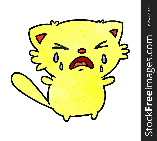 Textured Cartoon Of Cute Kawaii Crying Cat