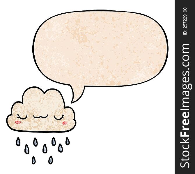 cartoon storm cloud and speech bubble in retro texture style