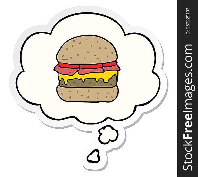 Cartoon Burger And Thought Bubble As A Printed Sticker