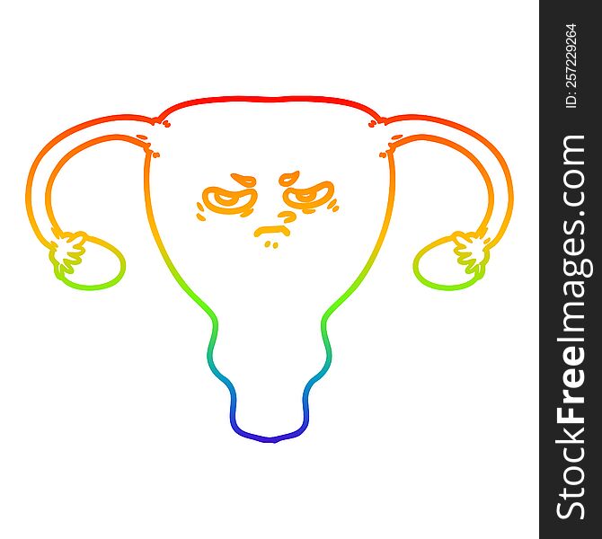 Rainbow Gradient Line Drawing Cartoon Angry Uterus