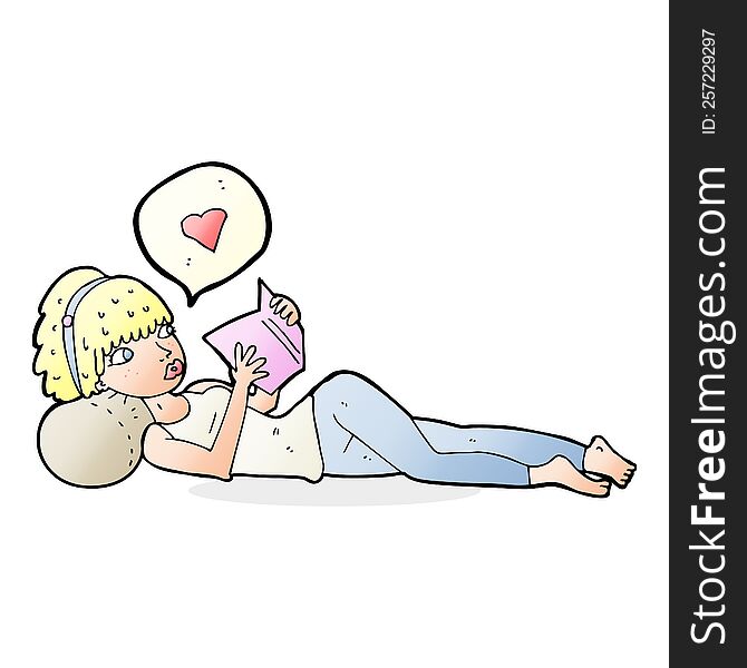 cartoon woman loving reading her book. cartoon woman loving reading her book