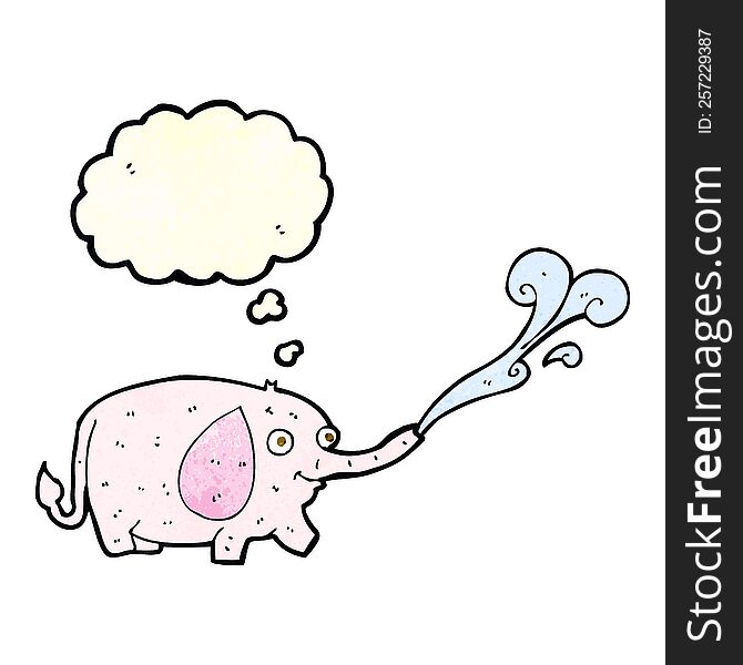 Cartoon Funny Little Elephant Squirting Water With Thought Bubble