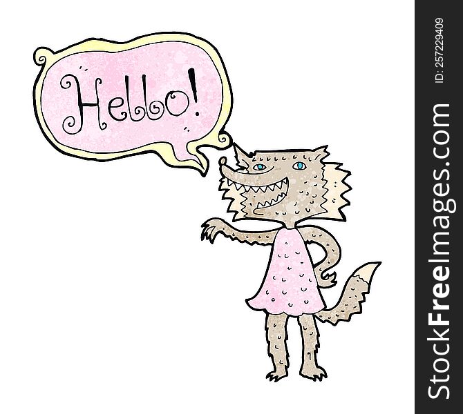 Cartoon Wolf Girl Saying Hello