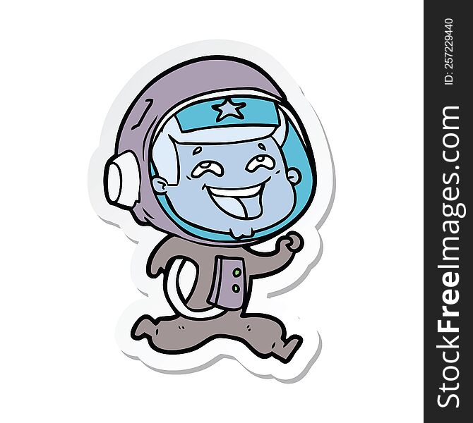 sticker of a cartoon laughing astronaut