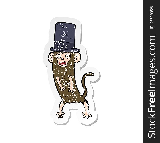 Retro Distressed Sticker Of A Cartoon Monkey In Top Hat