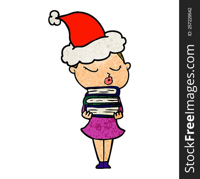 Textured Cartoon Of A Calm Woman Wearing Santa Hat