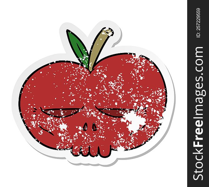distressed sticker of a cartoon spooky skull apple
