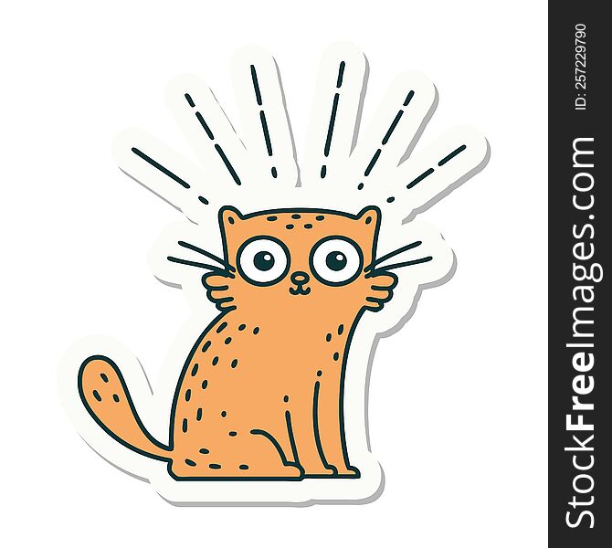Sticker Of Tattoo Style Surprised Cat