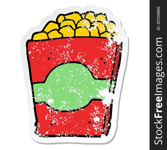distressed sticker of a cartoon popcorn