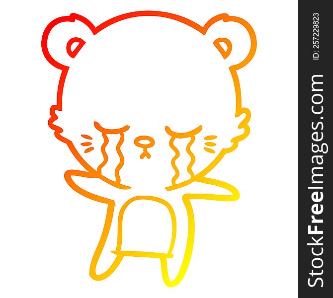 warm gradient line drawing of a crying cartoon polarbear