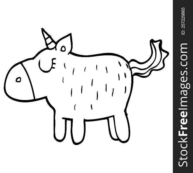 Line Drawing Cartoon Cute Unicorn